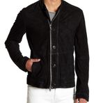 Erkek Slim Fit Motosiklet Stili Yakasız Siyah Süet Hakiki Deri Ceket, siyah, S