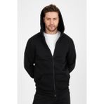 Erkek Slim Fit Örgü 3 Iplik Fermuarlı Polar Hırka Siyah - 000-Siyah - 2XL