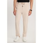 Erkek Slim Fit Pamuklu Beli Bağlamalı Yan Cepli Katlamalı Paça Jogger Bej Pantolon