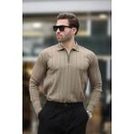 Erkek Slim Fit Polo Yaka Fermuarlı Fitilli Triko Kazak - 4001