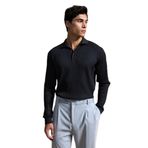 Erkek Slim Fit Polo Yaka Fitilli Örme Triko Kazak Siyah