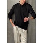 Erkek Slim Fit Polo Yaka Fitilli Triko Kazak -26107 - Siyah