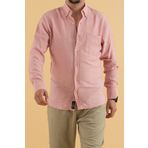 Erkek Slim Fit Viskon Keten Gömlek Pudra