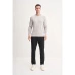 Erkek Slim Fit Viskon Kumaş Premium Bisiklet Yaka Kazak - Gri Melanj - 2XL
