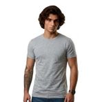 Erkek Slimfit Dar Kalıp Bisiklet Yaka Likralı Düz Tişört (Gri, 2XL)