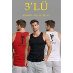 Erkek Spor Fitilli Kaşkorse Arka Basklı Atlet 3'lü Set Kırmızı-Siyah-Beyaz
