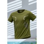 Erkek Spor Tişört Antreman Gym Polyester Erkek Sporcu t-Shirt Şeritli-Tişört - 2XL - Haki