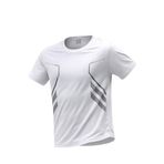 Erkek Spor Tişört Antreman Gym Polyester Erkek Sporcu T-shirt ŞERİTLİ-TİŞÖRT (Beyaz, L)