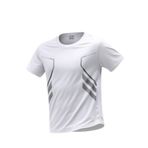 Erkek Spor Tişört Antreman Gym Polyester Erkek Sporcu T-shirt ŞERİTLİ-TİŞÖRT Beyaz