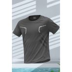 Erkek Spor Tişört Antreman Gym Polyester Erkek Sporcu T-shirt ŞERİTLİ-TİŞÖRT Füme