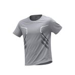 Erkek Spor Tişört Antreman Gym Polyester Erkek Sporcu T-shirt ŞERİTLİ-TİŞÖRT (Gri, L)