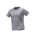 Erkek Spor Tişört Antreman Gym Polyester Erkek Sporcu T-shirt ŞERİTLİ-TİŞÖRT (Gri, S)