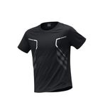 Erkek Spor Tişört Antreman Gym Polyester Erkek Sporcu T-shirt ŞERİTLİ-TİŞÖRT (Siyah, S)