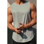 Erkek Sporcu Atleti Sıfır Kol Tişört Fitness Gym Antrenman Tişörtü Ter Tutmayan Atlet SIFIRKOL-2026 (Gri, 2XL)