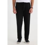 Erkek Standart Fit Normal Kesim Beli Bağcıklı Geniş Paça Siyah Pantolon