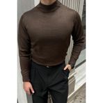 Erkek Standart Fit Normal Kesim Yarım Balıkçı Yaka Triko Kazak - XL - Kahverengi