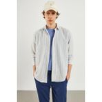 Erkek Steven Regular Fit Mavi Çizgili Oxford Gömlek