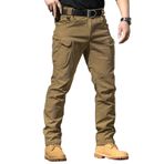 Erkek streç kargo pantolon, softshell cırt cırtlı yazlık dış mekan erkek pantolonu, dar, nefes alır, sağlam, Kahverengi, 3XL