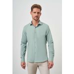 Erkek Su Yeşili Basic Düz Desen İtalyan Yaka Slim Fit Gömlek