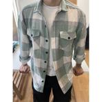 Erkek Su Yeşili-beyaz Çift Cep Kapaklı Slim Fit Oduncu Gömlek Su Yeşili-beyaz
