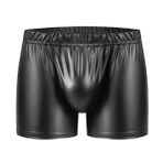 Erkek Suni Deri Boxer Şort, Siyah, Beli Lastikli, Dar Paça, Spor, Fitness, Gösteri için Uygun (Erkek Deri Boxer Siyah Renk, 6XL)