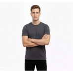 Erkek T-Shirt Bisiklet Yaka Slim Fit Dar Kesim Likralı Tişört Günlük Basic Body - Füme