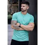 Erkek T-Shirt Bisiklet Yaka Slim Fit Dar Kesim Likralı Tişört Günlük Basic Body - Turkuvaz - Turkuaz - XL