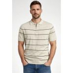 Erkek T-Shirt Çizgili Triko Dokuma Kumaş Polo Yaka Yarım Fermuarlı Regular Kalıp Tişört - Bej