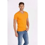 Erkek T-Shirt V Yaka Slim Fit Dar Kesim Likralı Tişört Günlük Basic Body - Sarı - XL
