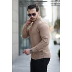 Erkek Taba Basic %100 Pamuklu Dökümlü Kumaş Uzun Kollu Salaş Gömlek - XL