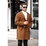 Erkek Taba Kemerli Oversize Rahat Kesim Kaşe Kaban