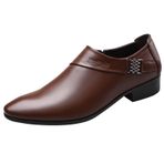 Erkek takım elbise ayakkabısı, moda, yazlık deri ayakkabı, sivri ayakkabı, alçak topuklu, slip, tek renkli, sade tarz, geniş iş ayakkabısı, Kahverengi, 43 EU