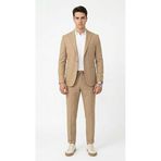 Erkek Takım Elbise - Jogger Pantolonlu Pike Kumaş - Slim Fit Torba Cepli Spor Şık Modern Kombin (Bej, 60)