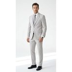 Erkek Takım Elbise - Slim Fit 2’li Set - Esnek Duble Face Kumaş 2 Düğmeli Çift Yırtmaçlı Modern Klasik Takım (Gri, 46)