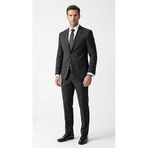 Erkek Takım Elbise - Slim Fit 2’li Set - Esnek Duble Face Kumaş 2 Düğmeli Çift Yırtmaçlı Modern Klasik Takım (Siyah, 52)
