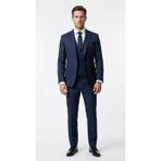 Erkek Takım Elbise - Slim Fit Armürlü Kumaş Tek Düğmeli Çift Yırtmaçlı Klasik Yaka Modern Kesim (Lacivert, 58)