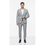 Erkek Takım Elbise - Slim Fit, Mikro Desenli Pamuklu Dokuma Ceket Pantolon Seti (Gri, 50)