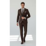 Erkek Takım Elbise - Slim Fit, Mikro Desenli Pamuklu Dokuma Ceket Pantolon Seti (Kahverengi, 48)