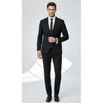 Erkek Takım Elbise - Slim Fit, Mikro Desenli Pamuklu Dokuma Ceket Pantolon Seti (Siyah, 50)