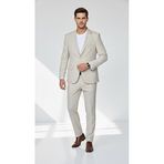 Erkek Takım Elbise - Slim Fit, Mikro Desenli Pamuklu Dokuma Ceket Pantolon Seti (Taş, 46)