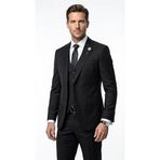 Erkek Takım Elbise - Slim Fit Notch Yaka Punto Dikişli Tek Düğmeli Çift Yırtmaçlı Modern Klasik Takım (Siyah, 56)