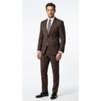 Erkek Takım Elbise - Slim Fit Tek Düğmeli Duble Paça - Modern Kesim Şık Ofis ve Davet Kombini, 6 Drop (Kahverengi, 52)