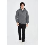 Erkek Tam Fermuarlı Kapşonlu Sweatshirt - Füme