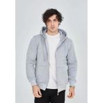 Erkek Tam Fermuarlı Kapşonlu Sweatshirt - Gri