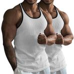 Erkek Tank Üstleri Çizgili Örme Fitness ve Boş Zaman Sporları Düz Etek Çok Renkli Slim Fit Racerback Mesh Tank Top Beyaz Tişört, Z01 Beyaz + Beyaz, S