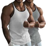 Erkek Tank Üstleri Çizgili Örme Fitness ve Boş Zaman Sporları Düz Etek Çok Renkli Slim Fit Racerback Mesh Tank Top Beyaz Tişört, Z01 Beyaz + Gri, XL