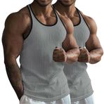 Erkek Tank Üstleri Çizgili Örme Fitness ve Boş Zaman Sporları Düz Etek Çok Renkli Slim Fit Racerback Mesh Tank Top Beyaz Tişört, Z01 Gri + Gri, XL