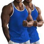 Erkek Tank Üstleri Çizgili Örme Fitness ve Boş Zaman Sporları Düz Etek Çok Renkli Slim Fit Racerback Mesh Tank Top Beyaz Tişört, Z01 Mavi + Mavi, L