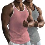 Erkek Tank Üstleri Çizgili Örme Fitness ve Boş Zaman Sporları Düz Etek Çok Renkli Slim Fit Racerback Mesh Tank Top Beyaz Tişört, Z01 Pembe + Gri, XXL