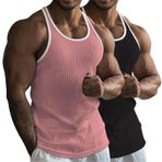 Erkek Tank Üstleri Çizgili Örme Fitness ve Boş Zaman Sporları Düz Etek Çok Renkli Slim Fit Racerback Mesh Tank Top Beyaz Tişört, Z01 Pembe + Siyah, 3XL